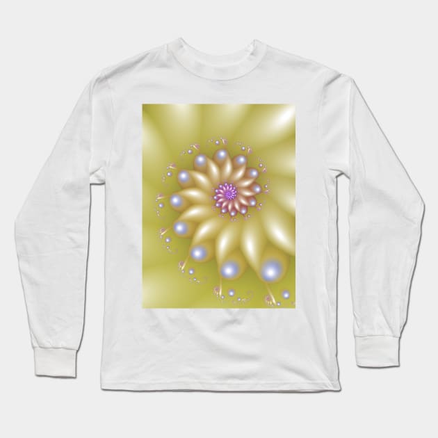 Yellow spiral fractal Long Sleeve T-Shirt by pinkal